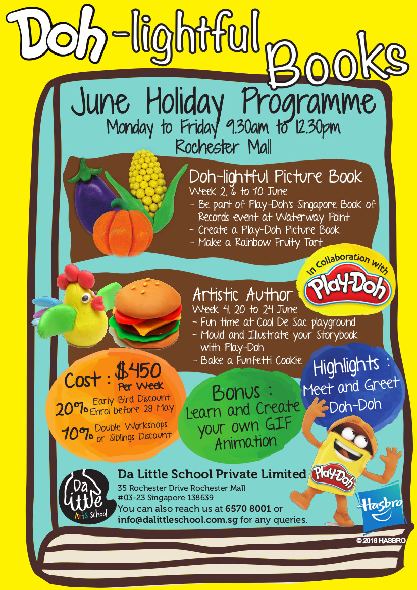 Doh-lightful Books June Holiday Programme Monday to Friday 9.30am to 12.30pm Rochester Mall. In collaboration with Play Doh Hasbro. Highlights: Meet and Greet Doh-doh.