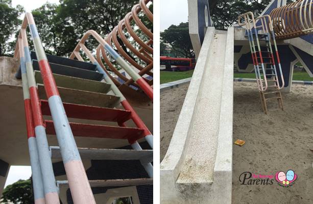 metal steps and concrete slide