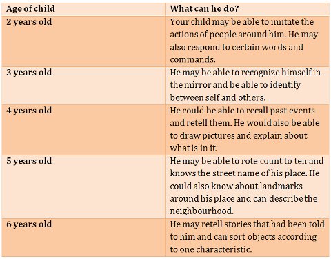 cognitive development chart