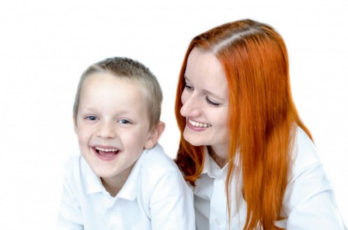 happy boy with mom