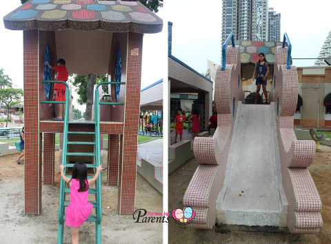 metal stairs on one side and slide on the other kids playground