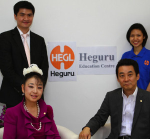 Heguru Founders Ms Ruiko and Mr Hirotada Henmi, with Heguru Education Centre @ Eunos Principal, Eng Liang (second row, left) & Teacher Paige (second row, right)