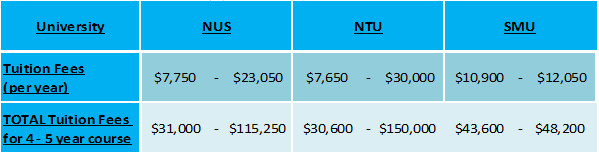 Singapore University fees