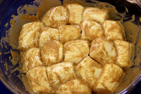 melted marshmallows coated in peanut butter