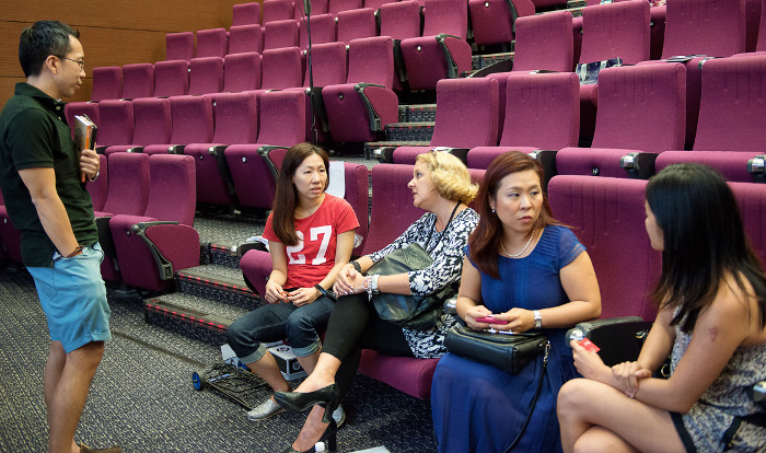 Speakers talking to parents