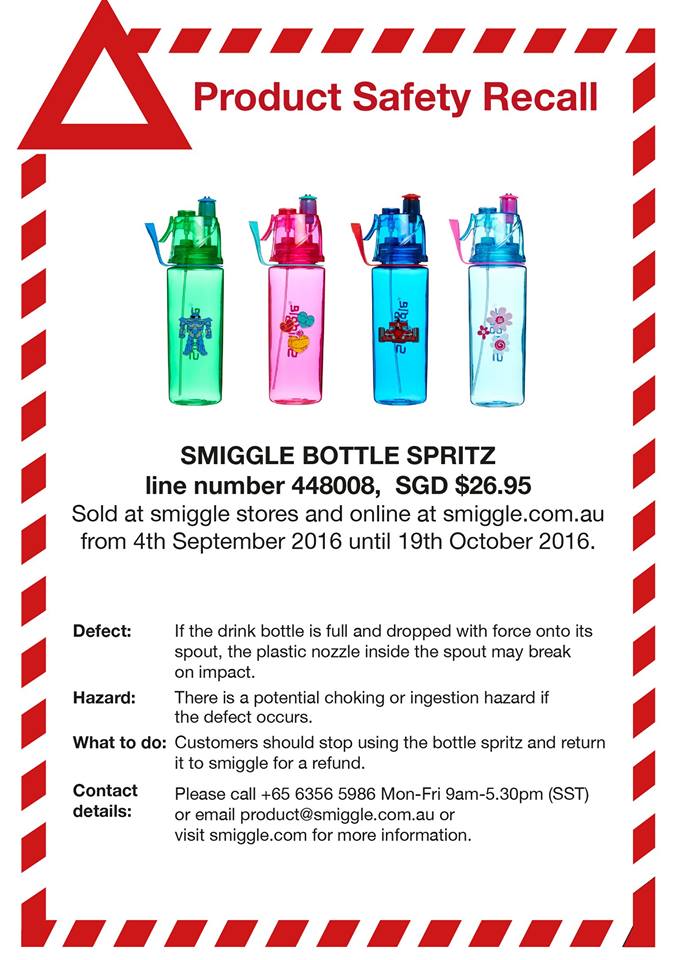 product safety recall smiggle bottle spritz