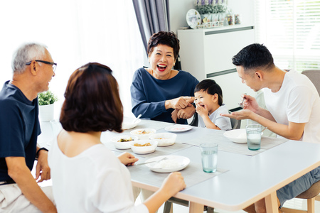 Family bonding with grandparents over lunch