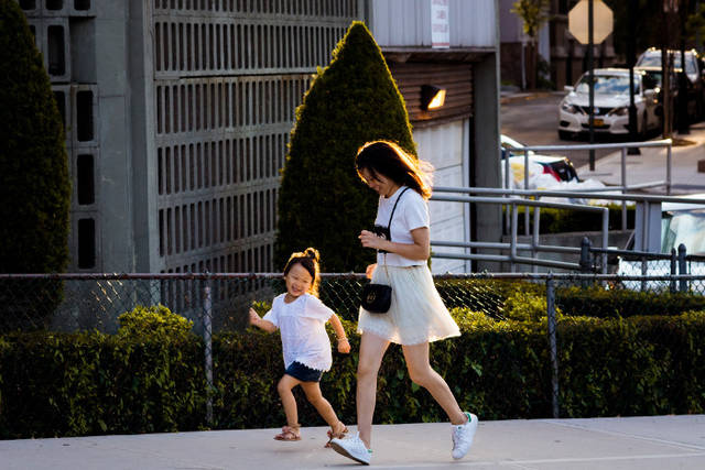 mom and child running