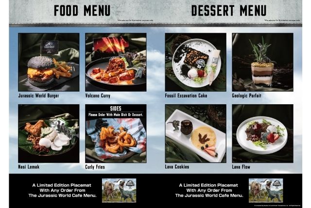 Jurassic World Cafe Food and Dessert Menu