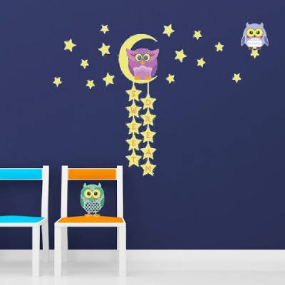 Walplus Owl Moon Star Glow In The Dark Wall Decals