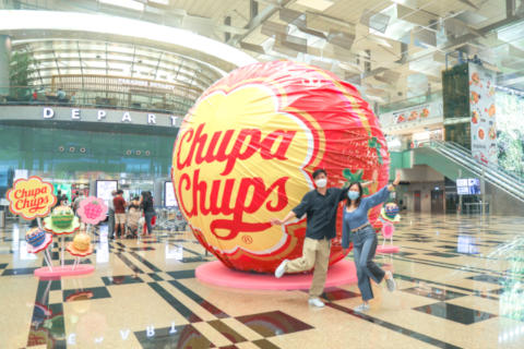Singapore's largest ever Chupa Chups lollipop display Changi Airport