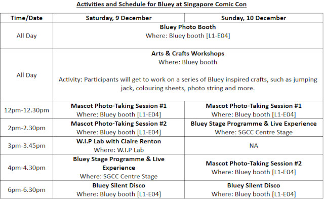 Bluey Activities Schedule Comic Con 2023