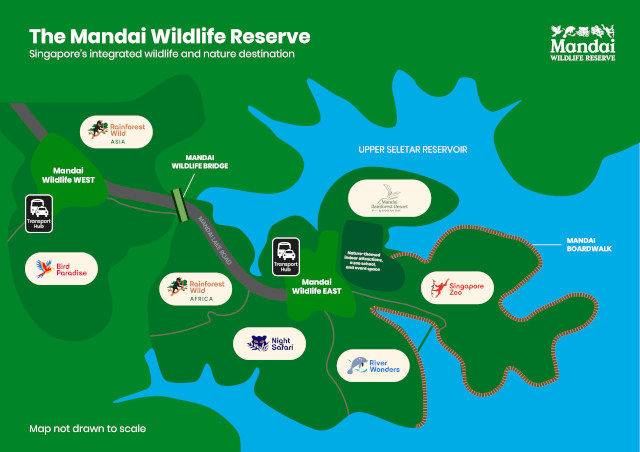 Map of the Mandai Wildlife Reserve. Mandai Wildlife Group